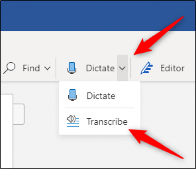 Botón para transcripción en Microsoft Word